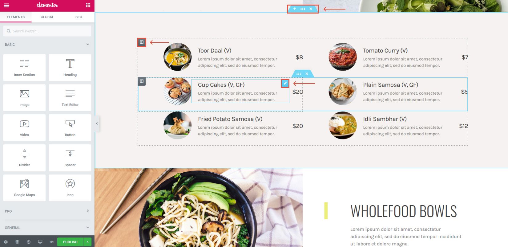 how to edit sections in elementor