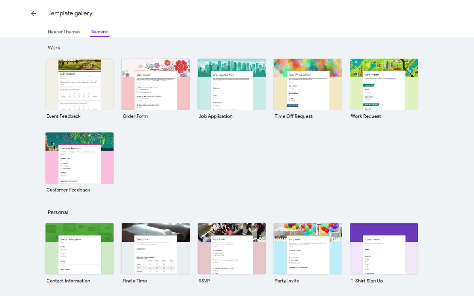Google Forms Pre-Made Templates
