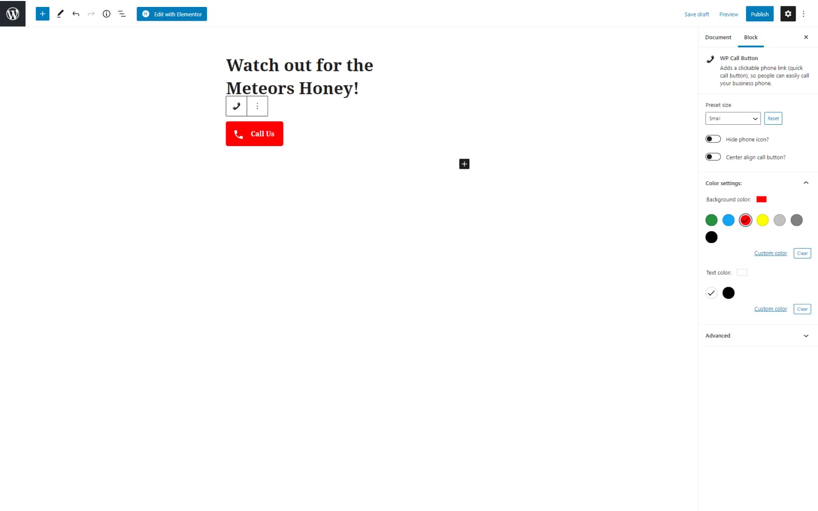 Add a static click-to-call button on your website with Gutenberg block