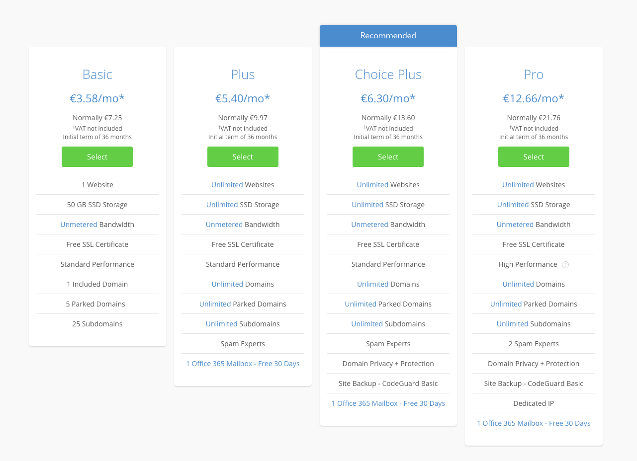 Bluehost - Pricing Plans
