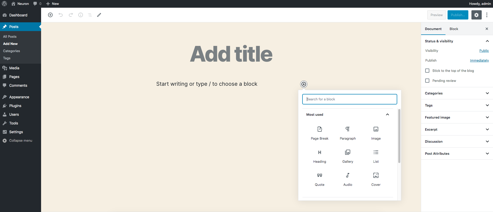 Create a blog post with WordPress