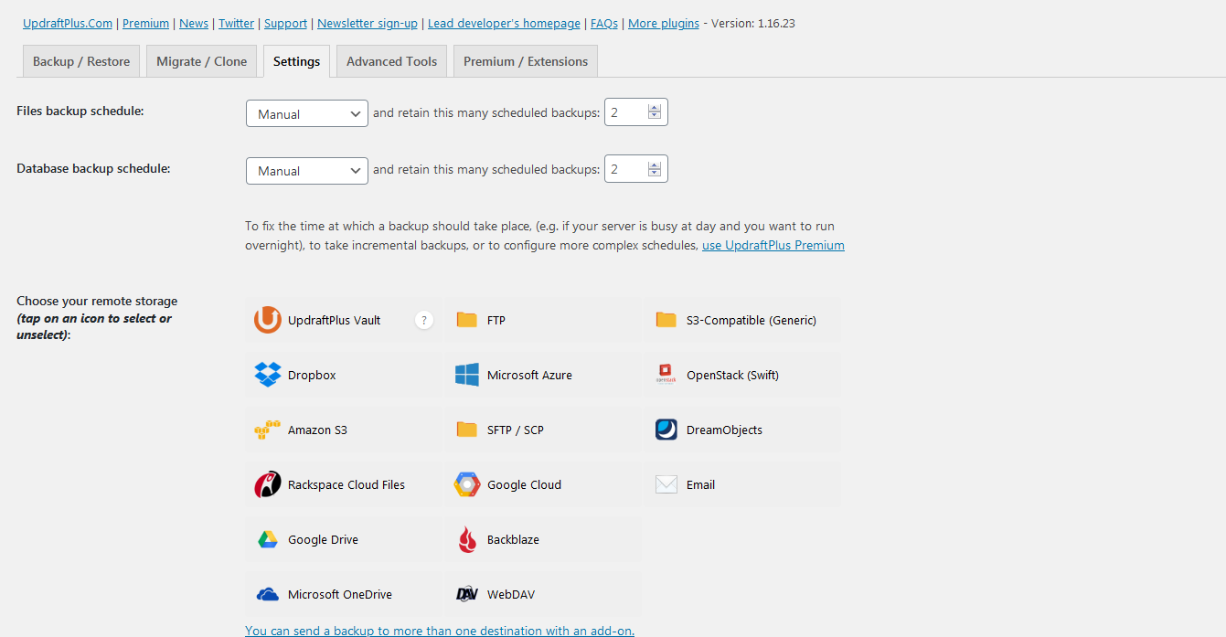 UpdraftPlus ‹ backup your website automatically with plugin — WordPress