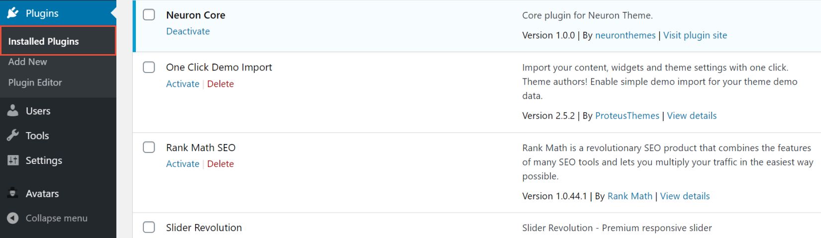 Installed plugin in WordPress Dashboard
