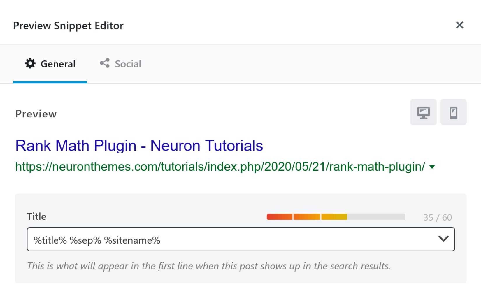 Rank Math General Tab