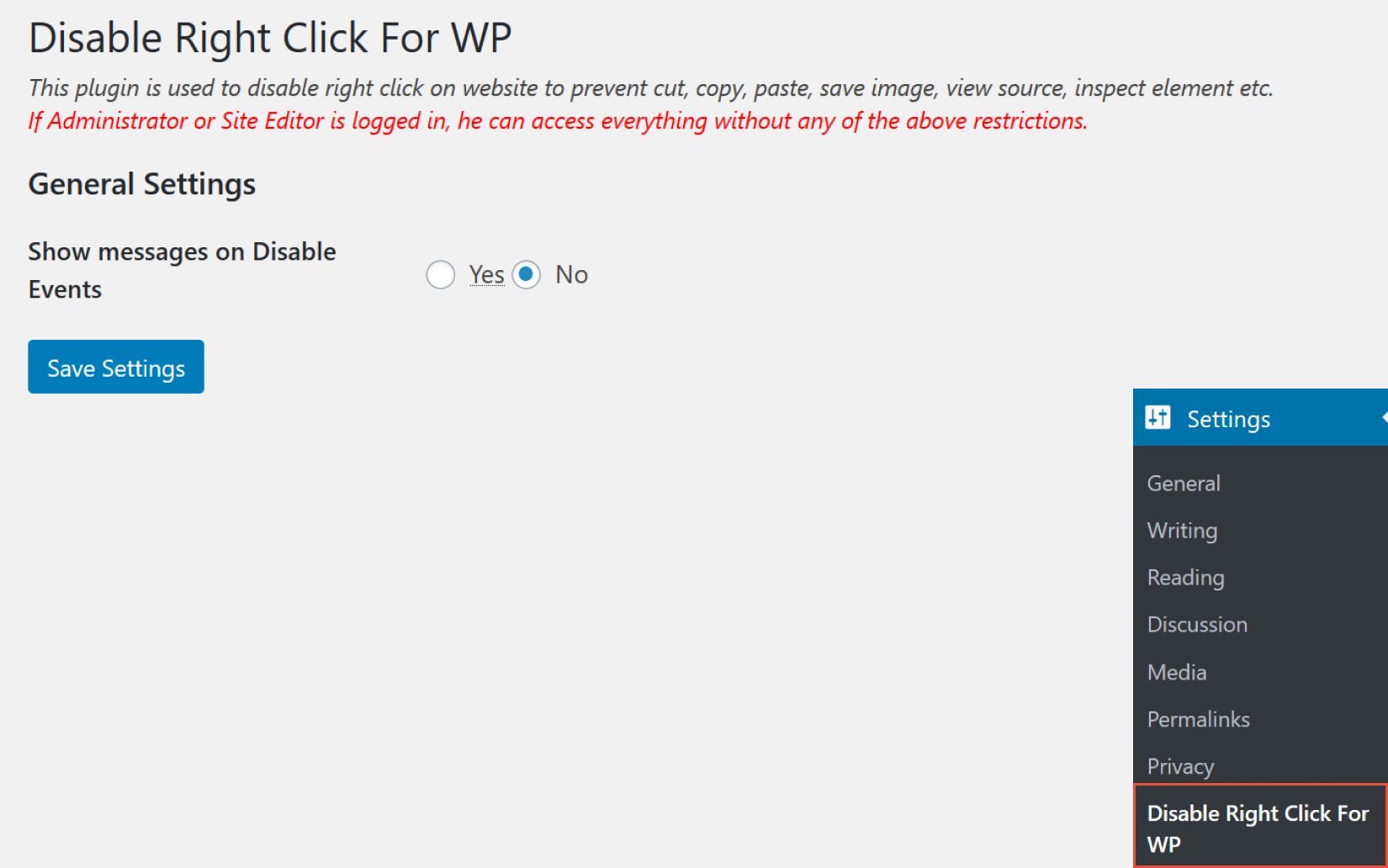 Disable Right Click for WP Plugin to prevent users from downloading your images