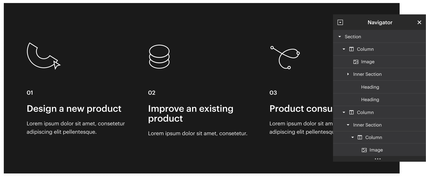 Visual navigator panel for easy WordPress element management